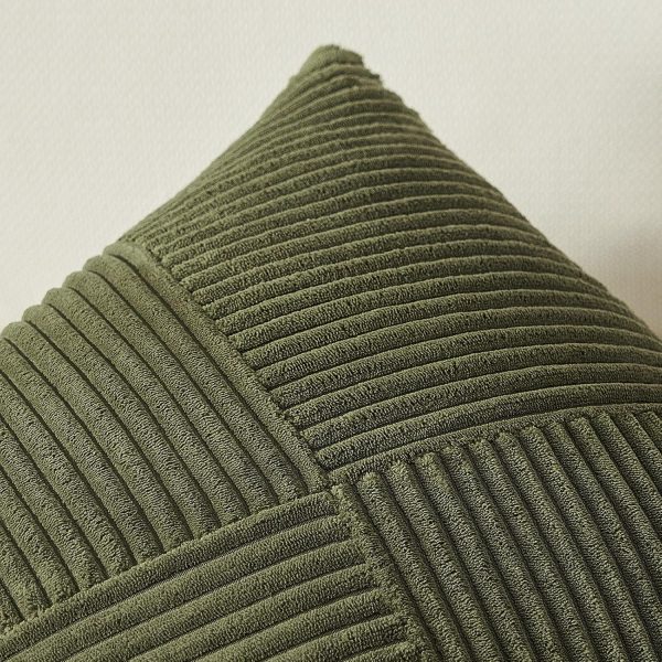 Topfinel Olive Green Decorative Throw Pillow Covers Set of 2 18x18 Inches for Couch Bed Sofa, Boho Aesthetic Home Decor, Soft Corduroy Striped Patchwork Windmill Textured Cushion Cases 45x45 cm