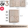 qmmp Modern Wooden Wall Sculptures - Set of 3 - Home Decor Accent - Large Wall Art for Living Room, Bedroom, Office - Easy Installation (Oak, Medium - Mountain and Sun)