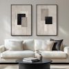 Large Framed Neutral Black Beige Abstract Wall Art for Living Room, 2 Piece Modern Canvas Prints Paintings Artwork for Walls, Minimalist Block Lines for Dining Room Bedroom Office Wall Decor 24x36 In
