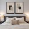 Large Framed Neutral Black Beige Abstract Wall Art for Living Room, 2 Piece Modern Canvas Prints Paintings Artwork for Walls, Minimalist Block Lines for Dining Room Bedroom Office Wall Decor 24x36 In