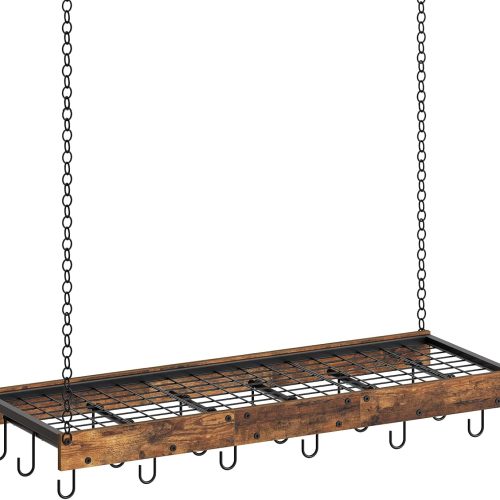 CHOEZON Hanging Pot Rack, Ceiling Wall Mounted Pot Rack for Kitchen, Industrial Style Pot Hanger with 18 Hooks, Cookware Storage Organizer, for Pots and Pans, Rustic Brown and Black TPR12BFC1