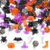 1 120Pcs Halloween Mini Ornaments Vase Filler Table Scatters Craft | Mini Ghost Skull Skeleton Witch Hats Bones Spider Pumpkin, Crystals Gems, Halloween Decoration Party Favors