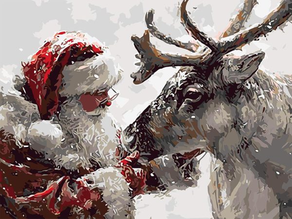 AREOPNMG Christmas Santa Claus Paint by Numbers Kit for Adults Beginner DIY Winter Elk Painting by Numbers Kits,with 3 Brushes and Acrylic Paint(Without Frame), Home Wall Decor 16 x 12 in