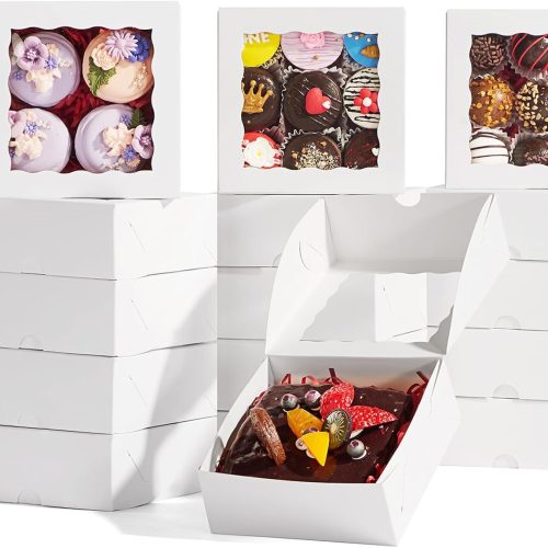 51PCS 5x5x2 Inch Bakery Boxes,Cookie Boxes with Window, Pastry Boxes for Macaroon Dessert Cupcake Donut Pastry Muffins