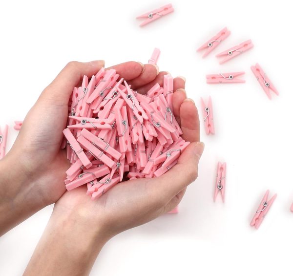 100PCS Baby Shower Games Clothespins Girl Plastic Clothes Pin Pink 1.37inch | Clothes Pin with Waterproof Bag Mini Pin Bulk for Don't Say Baby Party Decorations, DIY Crafts
