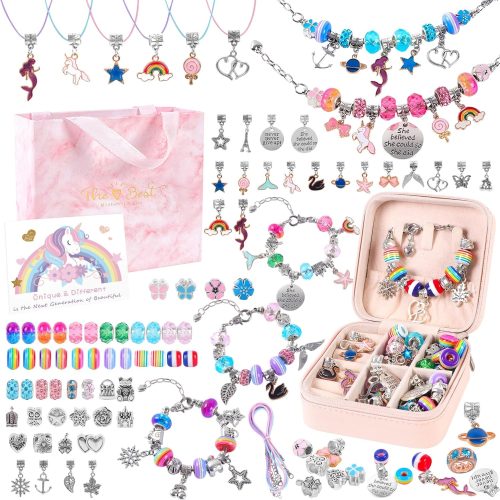 1 ELLENER Bracelet Making Kit, Girl Gifts Age 5 6 7 8 9 10 with Portable Jewelry Box,Jewelry Making Kit for Girls 8-12 that Cute&Sparkling to Inspire Creativity and Self-Expression,Great Value