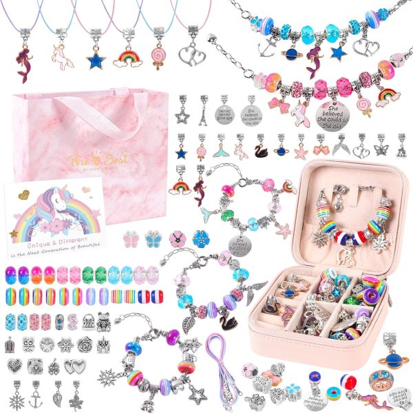 1 ELLENER Bracelet Making Kit, Girl Gifts Age 5 6 7 8 9 10 with Portable Jewelry Box,Jewelry Making Kit for Girls 8-12 that Cute&Sparkling to Inspire Creativity and Self-Expression,Great Value