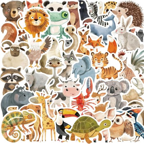 1 50Pcs Cute Animals Stickers, Kids Animal Water Bottle Stickers Pack | Hand Drawn Style, Aesthetic Animal Decals for Laptop, Vinyl & Waterproof, Scrapbook Supplies, Party favors