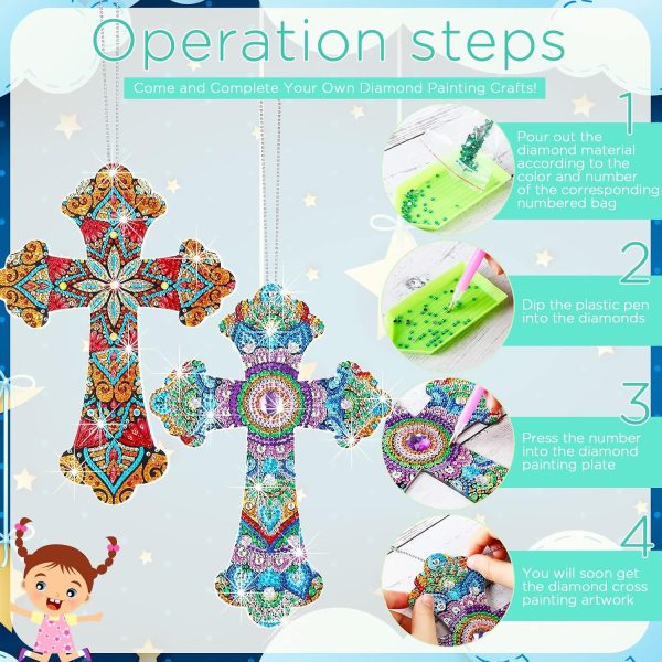 2 Faccito 3 Pcs Cross Diamond Art Painting Hanging Kit for Adult 9.84 x 7.09'' DIY 5d Crystal Cross Diamond Number Mandala Crosses Rhinestone Pendant Ornament for Halloween Religious Christians Gift
