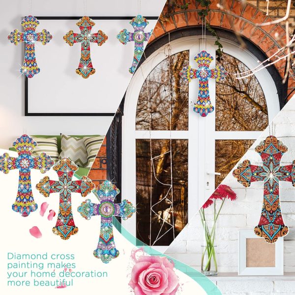 3 Faccito 3 Pcs Cross Diamond Art Painting Hanging Kit for Adult 9.84 x 7.09'' DIY 5d Crystal Cross Diamond Number Mandala Crosses Rhinestone Pendant Ornament for Halloween Religious Christians Gift