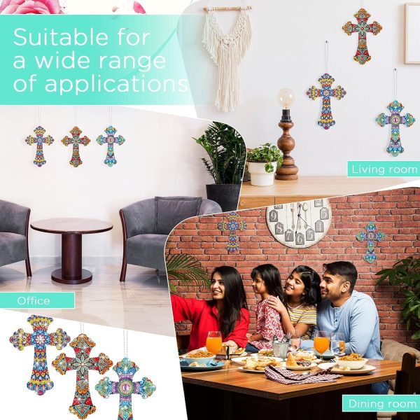 4 Faccito 3 Pcs Cross Diamond Art Painting Hanging Kit for Adult 9.84 x 7.09'' DIY 5d Crystal Cross Diamond Number Mandala Crosses Rhinestone Pendant Ornament for Halloween Religious Christians Gift