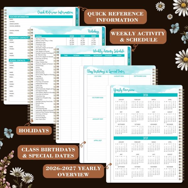 4 2026-2027 Teacher Planner, Lesson Planner 2026-2027, 8.5" x 11", July 2026 - Jun. 2027, Colorful Monthly Tabs, Inner Pocket
