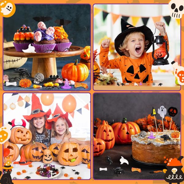5 120Pcs Halloween Mini Ornaments Vase Filler Table Scatters Craft | Mini Ghost Skull Skeleton Witch Hats Bones Spider Pumpkin, Crystals Gems, Halloween Decoration Party Favors