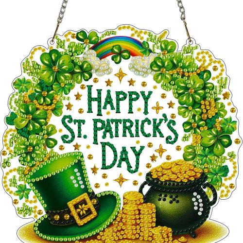 Hanging Diamonds Art kit for Adult,Saint Patrick Wreath Pendant Diamonds Painting Art Kit,7.0x6.8inch Acrylic Diamonds Painting Board Kit Ornament, Special Crystal Diamond Hanging Ornament