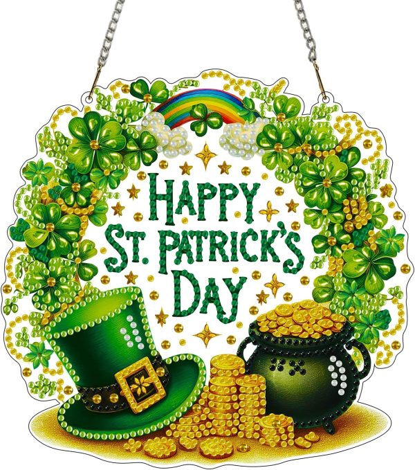 Hanging Diamonds Art kit for Adult,Saint Patrick Wreath Pendant Diamonds Painting Art Kit,7.0x6.8inch Acrylic Diamonds Painting Board Kit Ornament, Special Crystal Diamond Hanging Ornament