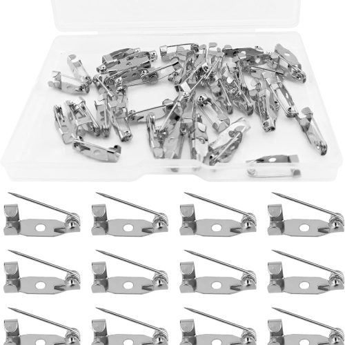 50 Pcs Brooch Pins, Safety Pins, Pin Badge Backs with Holes for Jewelry Crafting, Sewing Fabric (15MM, Silver)