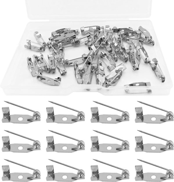 50 Pcs Brooch Pins, Safety Pins, Pin Badge Backs with Holes for Jewelry Crafting, Sewing Fabric (15MM, Silver)