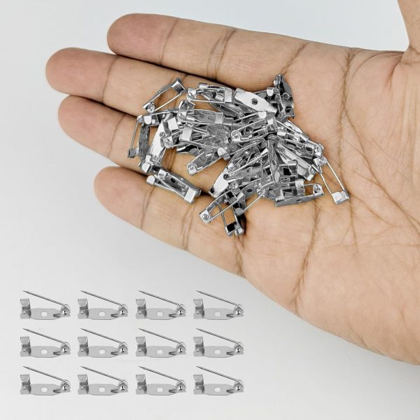 50 Pcs Brooch Pins, Safety Pins, Pin Badge Backs with Holes for Jewelry Crafting, Sewing Fabric (15MM, Silver)