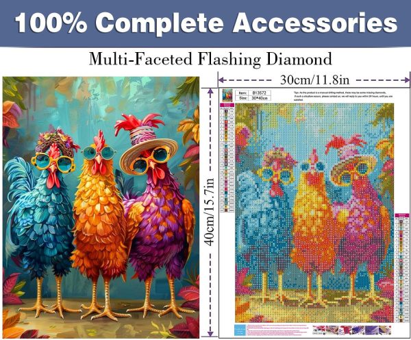 ijbnhd Chicken Diamond Art Kits for Adults Diamond Painting Kits 12x16inch | 5D Chicken Diamond Painting Kits for Adults, Round Full Drill Gem Art Kits for Beginners DIY Chickens for Wall Decor