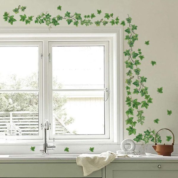 decalmile Vine Evergreen Ivy Leaves Sofa TV Background Wall Decals Stickers
