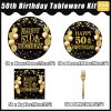 Kepeel 50th Birthday Plates and Napkins Set, Serves 50 | 200-piece black and gold tableware kit with dinner plates, dessert plates, napkins and forks for a 50th birthday