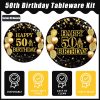 Kepeel 50th Birthday Plates and Napkins Set, Serves 50 | 200-piece black and gold tableware kit with dinner plates, dessert plates, napkins and forks for a 50th birthday