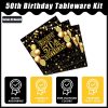 Kepeel 50th Birthday Plates and Napkins Set, Serves 50 | 200-piece black and gold tableware kit with dinner plates, dessert plates, napkins and forks for a 50th birthday