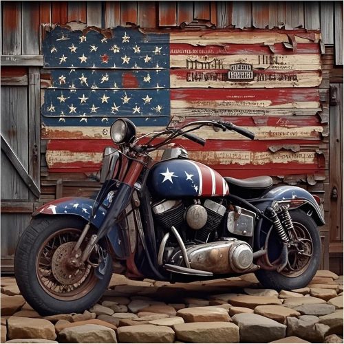 American Motorcycle Diamond Art Kits,5D Diamond Painting Kits for Adults Beginners,Round Full Drill gem painting Diamond Dot Kits American Flag Crafts for Home Wall Decoration Gifts 13.8x13.8inch