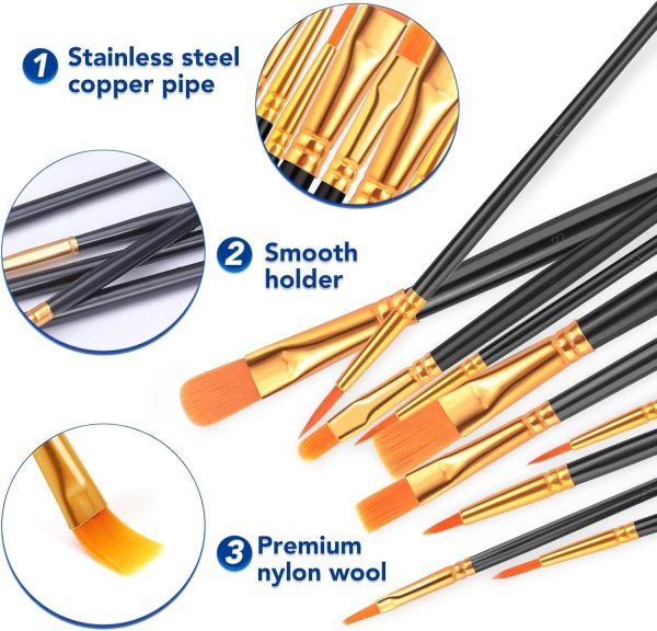 CT0408-PB-04GT_4 ESRICH Acrylic Paint Brushes Set, 16Packs/160Pcs, Nylon Brush Head, Suitable for Acrylic,Oil,Watercolor,Rock Body Face Nail Art,Perfect Suit of Art Painting,Best Gift for Kids Adult Drawing(Black)