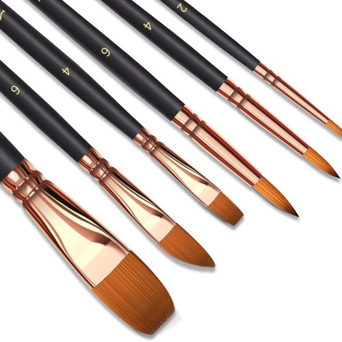 Paint Brush Set 6 Different Shapes for Watercolor Rock Face Painting Brush, Artist Craft Brush Supplies, Paint Brush Set for All Purposes Adult Painting (6)