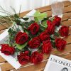 Tifuly 12Pcs Roses Realistic Long Stem Fake Silk Artificial Flowers Red | Realistic Long Stem Fake Roses Faux Silk Flowers for DIY Bouquets Wedding Centerpieces Arrangements Home Party Decor Burgundy