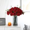 Tifuly 12Pcs Roses Realistic Long Stem Fake Silk Artificial Flowers Red | Realistic Long Stem Fake Roses Faux Silk Flowers for DIY Bouquets Wedding Centerpieces Arrangements Home Party Decor Burgundy
