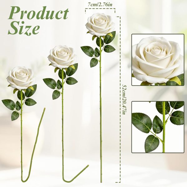15PCS Artificial Flowers Fake Roses, Silk Artificial Ivory White Roses with Stems Realistic Bouquets for Wedding Centerpiece Valentines Day Decorations Home Decor Party Crafts DIY