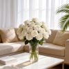 15PCS Artificial Flowers Fake Roses, Silk Artificial Ivory White Roses with Stems Realistic Bouquets for Wedding Centerpiece Valentines Day Decorations Home Decor Party Crafts DIY