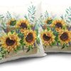 Sunflower Pillow Covers Spring Summer Floral Throw Pillow Covers Set of 2 Sunflowers with Eucalyptus Leaves Farmhouse Pillow Case 18x18 for Sofa Car Patio, Cotton Linen
