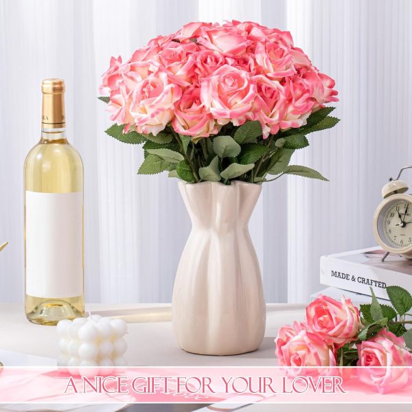 Hotop 80 Pcs Rose Artificial Flowers Bulk with Long Stem, Silk Roses Realistic Fake Flowers Bouquet for Wedding Table Centerpieces Bridal Shower Party Home Decorations(Gradient Pink)