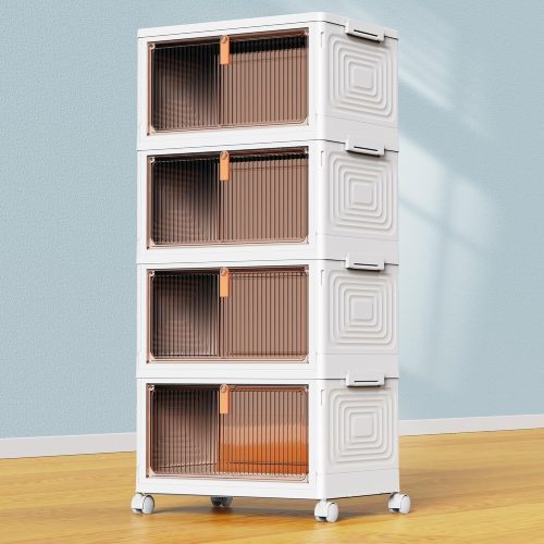 CT0425011JS_1 YFXCVSL 4 Tier Plastic Storage Bins with Lid 23QT, Stackable Storage Bins | Plastic Storage Bins with Wheels, Folding Storage Boxes, Organizers and Storage for Living Room,Office,Dorm
