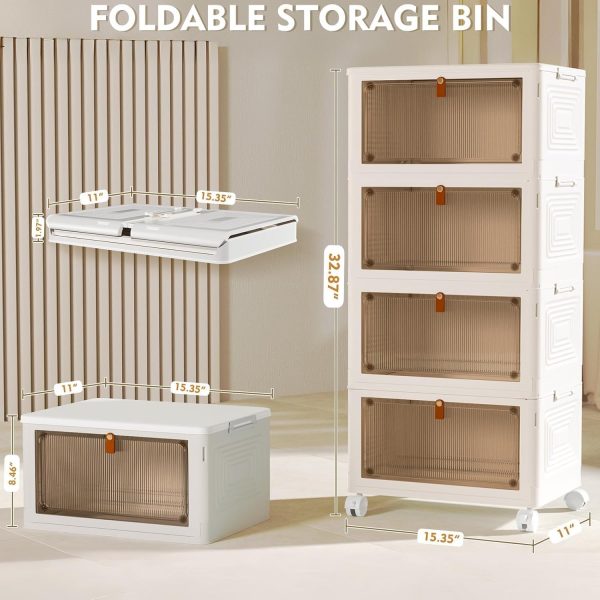 CT0425011JS_2 YFXCVSL 4 Tier Plastic Storage Bins with Lid 23QT, Stackable Storage Bins | Plastic Storage Bins with Wheels, Folding Storage Boxes, Organizers and Storage for Living Room,Office,Dorm