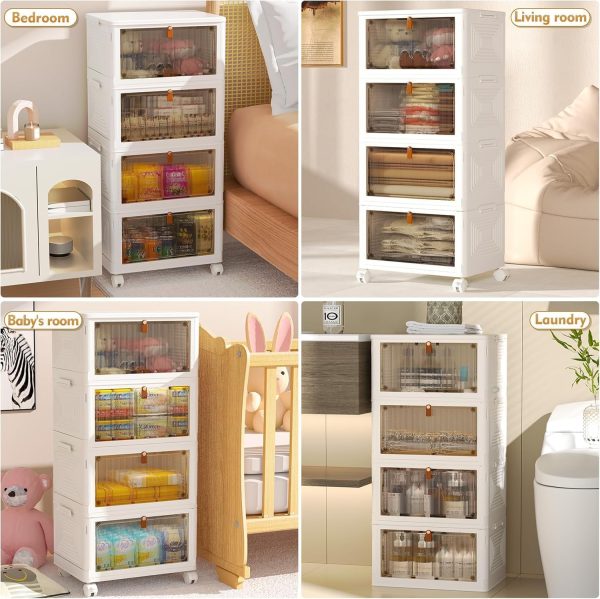 CT0425011JS_3 YFXCVSL 4 Tier Plastic Storage Bins with Lid 23QT, Stackable Storage Bins | Plastic Storage Bins with Wheels, Folding Storage Boxes, Organizers and Storage for Living Room,Office,Dorm