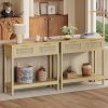 Trironsun Farmhouse Rattan Console Table with 2 Drawers 2 Tier Boho Narrow Long Sofa Table Natural with Open Storage Shelf Wood Entryway Table for Living Room Hallway Foyer (Nature, 39.4 Inch)