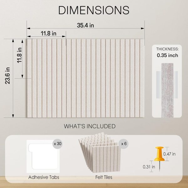 MaxGear Bulletin Board 36" x 24", Light Tan Felt Wall Tiles Room Decor