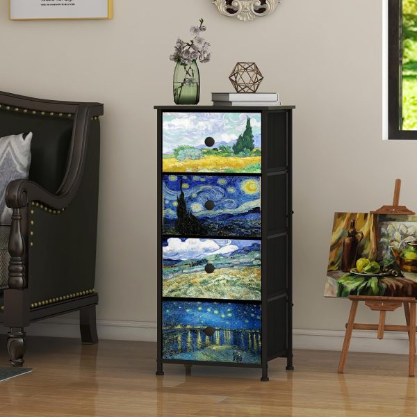 Narrow Dresser for Bedroom Slim 4 Drawer Dresser Vertical Storage Tower Unit for Living Room Hallway Closet Sturdy Steel Frame Wooden Top Easy Pull Handle