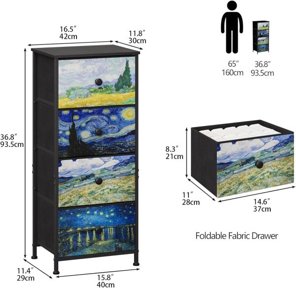 Narrow Dresser for Bedroom Slim 4 Drawer Dresser Vertical Storage Tower Unit for Living Room Hallway Closet Sturdy Steel Frame Wooden Top Easy Pull Handle