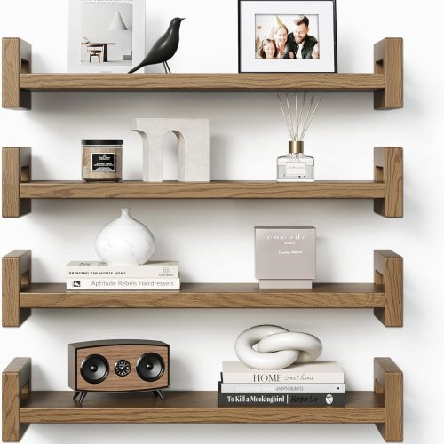 Vailando Floating Shelves 4 Pack, 16" Solid Wood Wall Mounted Rustic Walnut