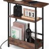 Narrow End Table with USB-C Charging Station, 3-Tier Slim Side Table