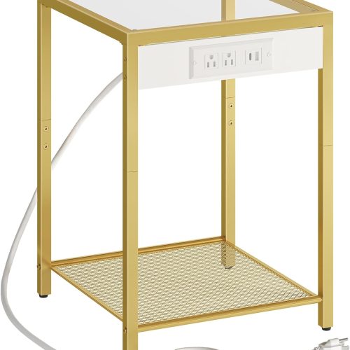 HOOBRO Side Table with Charging Station, End Table with USB Port