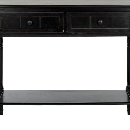SAFAVIEH Furniture - Samantha 2-Drawer Console Table - Distressed Black - Solid Wood - Classic Storage Design - Ideal for Entryway, Living Room, Hallway, 35.8"W x 13.8"D x 29.5"H (AMH5710B)
