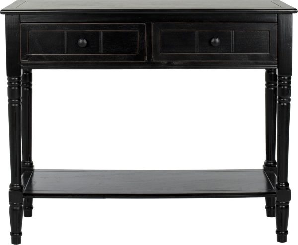 SAFAVIEH Furniture - Samantha 2-Drawer Console Table - Distressed Black - Solid Wood - Classic Storage Design - Ideal for Entryway, Living Room, Hallway, 35.8"W x 13.8"D x 29.5"H (AMH5710B)
