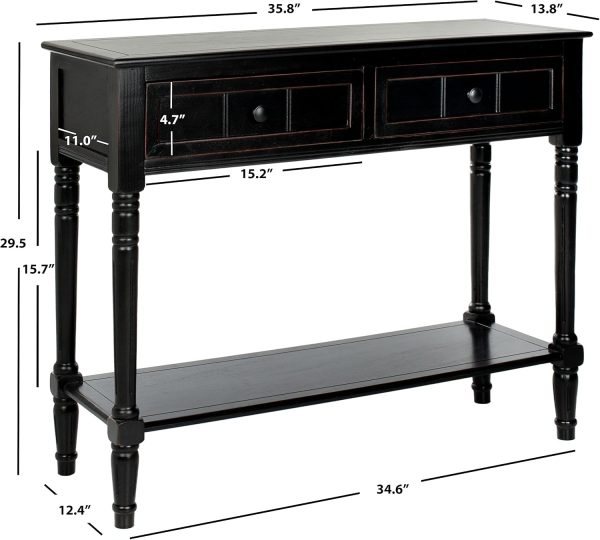 SAFAVIEH Furniture - Samantha 2-Drawer Console Table - Distressed Black - Solid Wood - Classic Storage Design - Ideal for Entryway, Living Room, Hallway, 35.8"W x 13.8"D x 29.5"H (AMH5710B)