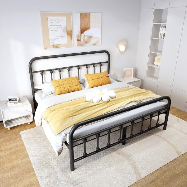 CT0425818JS_3 Vengarus Full Metal Bed Frame with Victorian Headboard & Footboard, Black | 14" Full Metal Platform Frame, Heavy Duty Steel Slat Support, Noise Free, No Box Spring Needed, Easy Disassembly & Transport